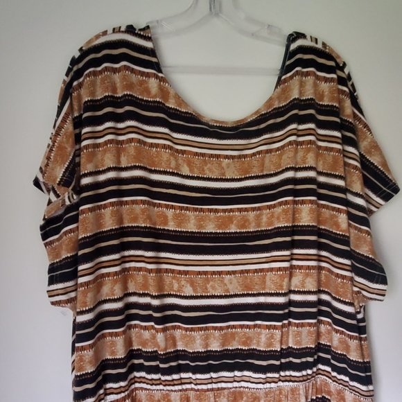 Women's Plus Size 4X Maxi Dress Crossover V Neck Striped Black & Brown Casual - Picture 12 of 13